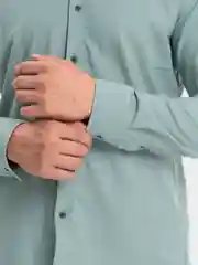 Мятный мужская рубашка, стойка воротник