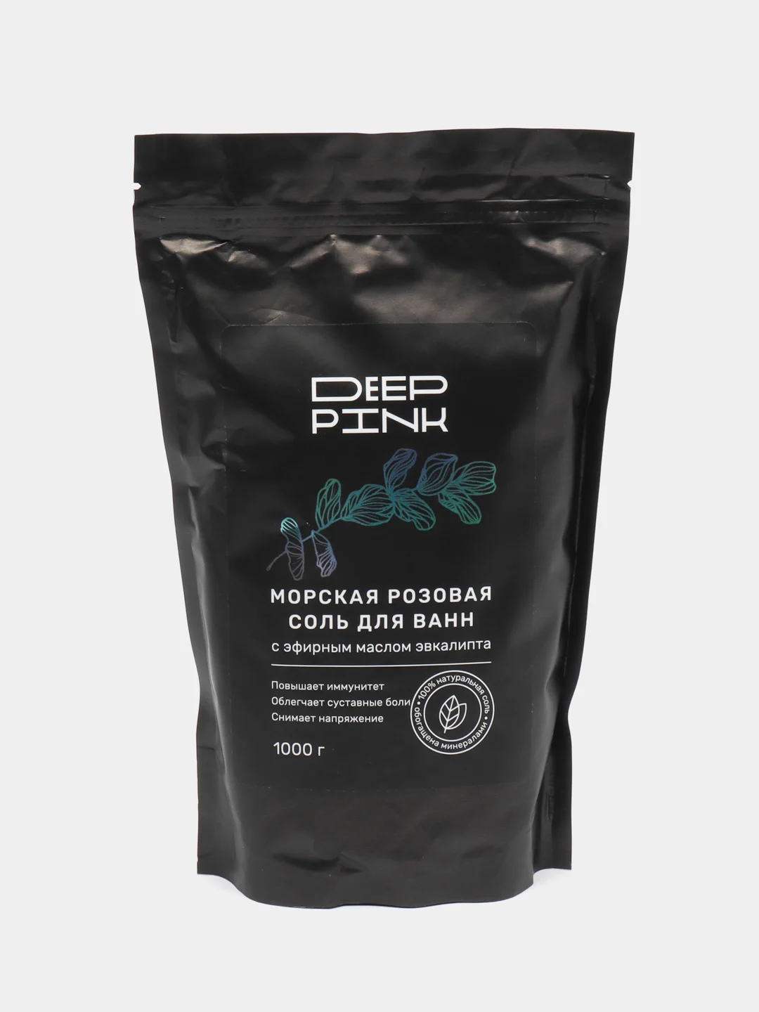 DEEP PINK морская крымская розовая соль для ванны, с эфирным маслом эвкалипта, 1000 г