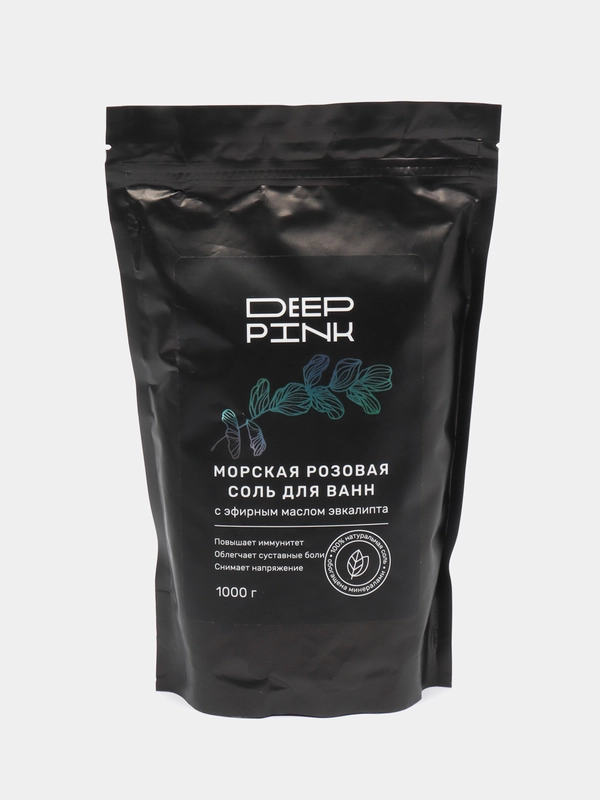 DEEP PINK морская крымская розовая соль для ванны, с эфирным маслом эвкалипта, 1000 г