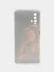 Светло-бежевый силиконовый чехол на Xiaomi Redmi 9T / Редми 9Т прозрачный, с рисунком, защита камеры
