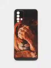 Светло-бежевый силиконовый чехол на Xiaomi Redmi 9T / Редми 9Т прозрачный, с рисунком, защита камеры