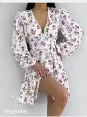 Белый платье женское летнее с длинными рукавами SHARMIN