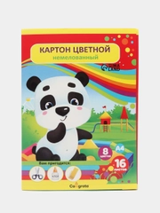 Картон цветной, А4, 16 листов, 8 цветов, в папке, немелованный, 220 г/м2