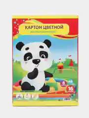 Картон цветной, А4, 16 листов, 8 цветов, в папке, немелованный, 220 г/м2