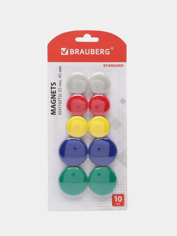 Магниты для магнитной доски BRAUBERG STANDARD, 30 мм - 6 штук, 40 мм - 4 штуки, 237471