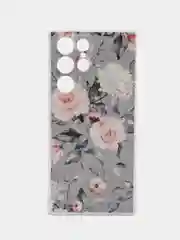 Кораллово-розовый чехол на Samsung Galaxy S22 Ultra / Самсунг S22 Ultra прозрачный с рисунком, защита камеры