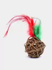 Красный игрушка для кошек. Шар деревянный с колокольчиком и пером