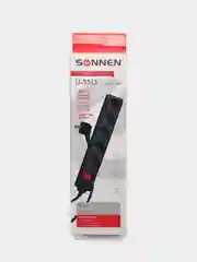 Сетевой фильтр SONNEN, 5 розеток, заземление, выключатель, 10А, длина 3м, черный, 513489