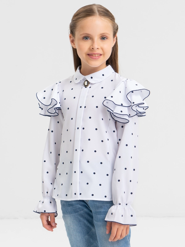 Школьная рубашка для девочек, с объемными рукавами, на резинке Polka dot, 7-12 лет