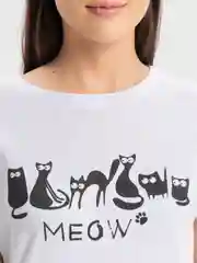 Футболка с принтом Meow, хлопок КФ1148П15 белый, KLERY
