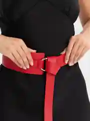 Красный пояс широкий декоративный, с кольцом