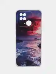 Фиолетовый чехол на Xiaomi Redmi 10C / Сяоми Редми 10С прозрачный, с рисунком, защита камеры