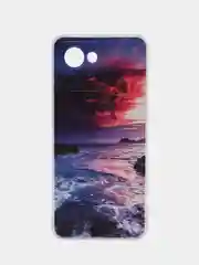 Фиолетовый силиконовый чехол на Realme C30 / Реалми С30 прозрачный, с рисунком, защита камеры