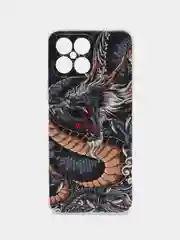Коричневый силиконовый чехол на Honor X8 / Хонор Х8 прозрачный, с рисунком, защита камеры