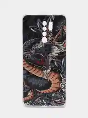 Коричневый силиконовый чехол на Xiaomi Redmi 9 / Сяоми Редми 9 прозрачный, с рисунком, защита камеры