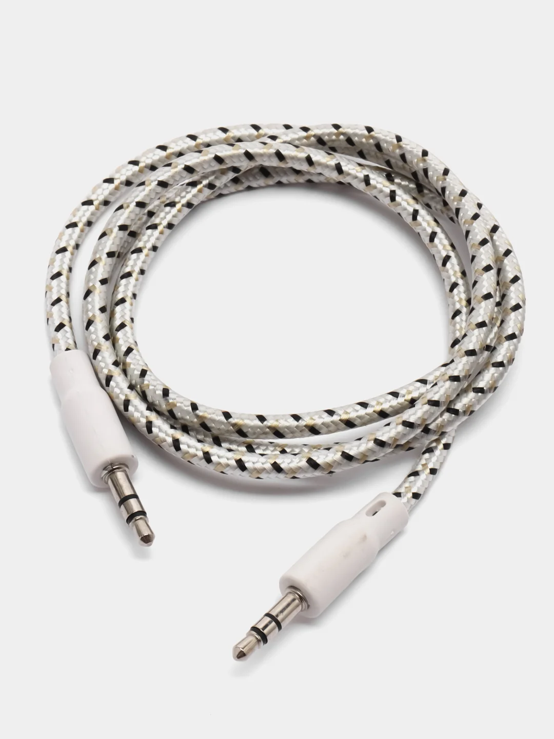 Белый кабель тканевый 3.5, Jack-3.5, Jack Aux