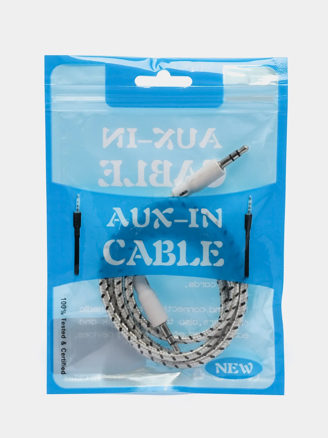 Белый кабель тканевый 3.5, Jack-3.5, Jack Aux