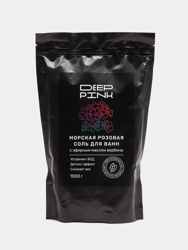 DEEP PINK морская крымская розовая соль для ванны, с эфирным маслом вербены, 1000 г