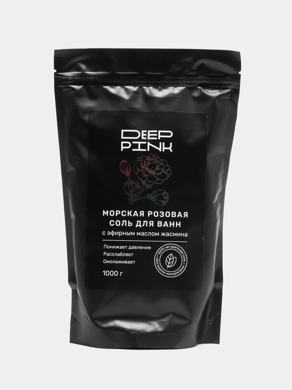 DEEP PINK морская крымская розовая соль для ванны, с эфирным маслом жасмина, 1000 г