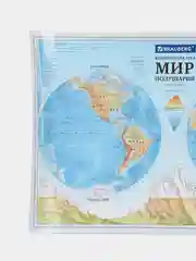 Карта мира, физическая, настенная, на стену, Полушария, интерактивная, Brauberg