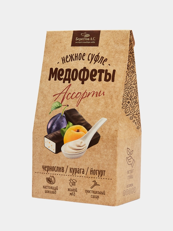 Конфеты в коробке Медофеты Суфле Берестов А.С., в шоколаде, с медом и витамином Е, 150 г