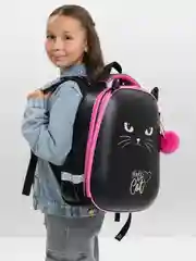 Рюкзак школьный для девочки Brauberg 2 отделения, с брелоком, Glad to be cat 271382