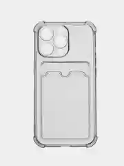 Фиолетовый чехол для iPhone (Айфон) 11, 14, 13, Pro, Max, 12, XR, XS, 7, 8, Plus, с карманом для карт, прозрачный