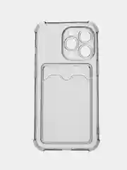 Фиолетовый чехол для iPhone (Айфон) 11, 14, 13, Pro, Max, 12, XR, XS, 7, 8, Plus, с карманом для карт, прозрачный