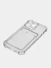 Фиолетовый чехол для iPhone (Айфон) 11, 14, 13, Pro, Max, 12, XR, XS, 7, 8, Plus, с карманом для карт, прозрачный