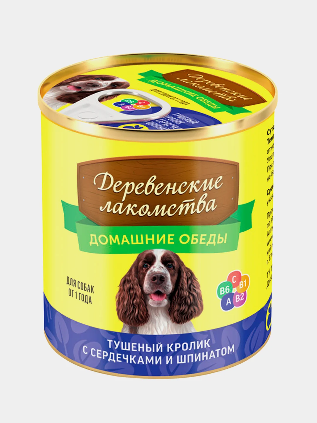 Влажный корм Деревенские лакомства для собак, тушеный кролик с сердечками и шпинат, 240 г