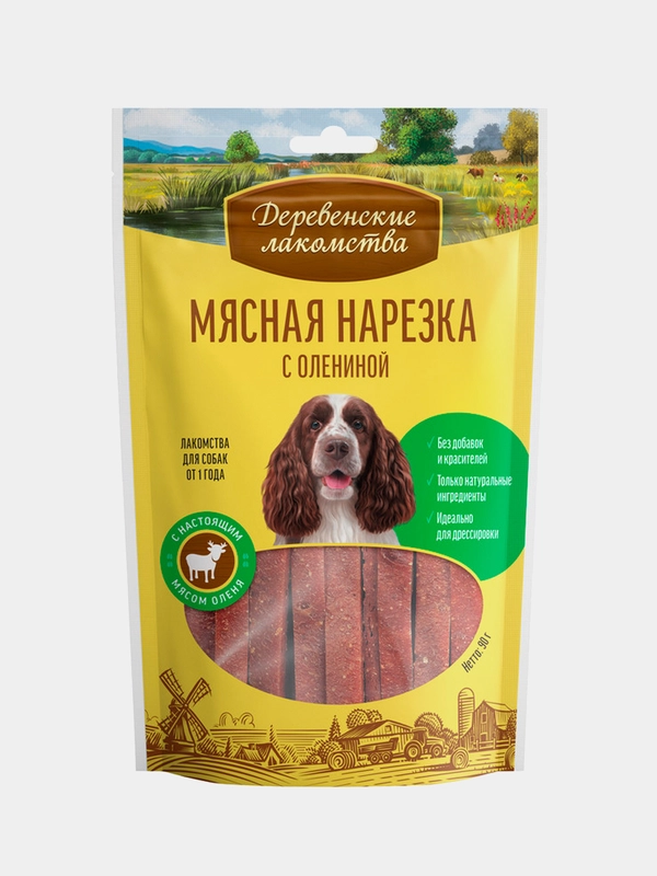 Мясная нарезка Деревенские лакомства для собак, с олениной, 90 г