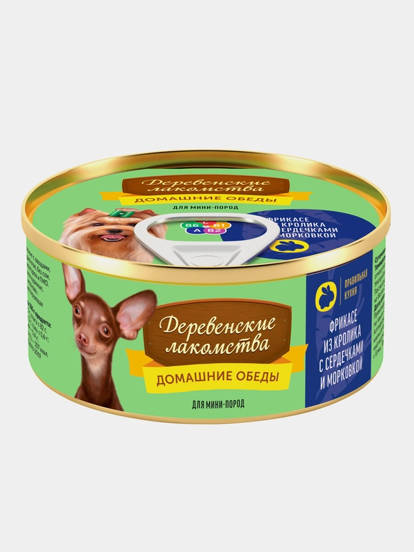 Влажный корм Деревенские лакомства для собак мини пород, Фрикасе из кролика 100 г