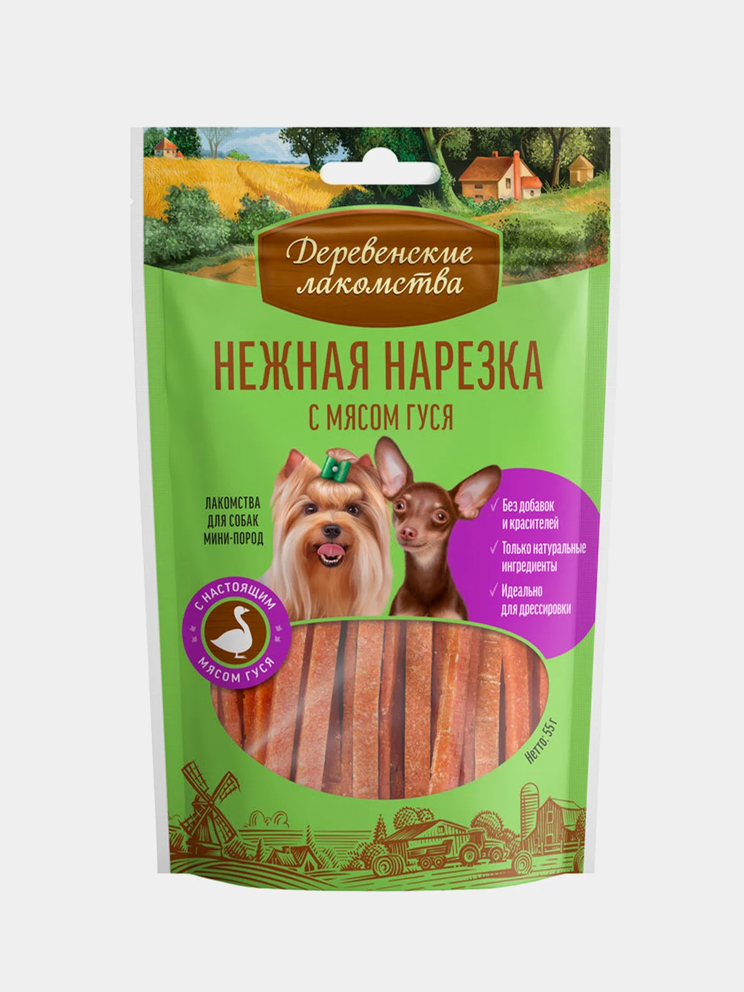 Нежная нарезка Деревенские лакомства для собак, с мясом гуся, 55 г
