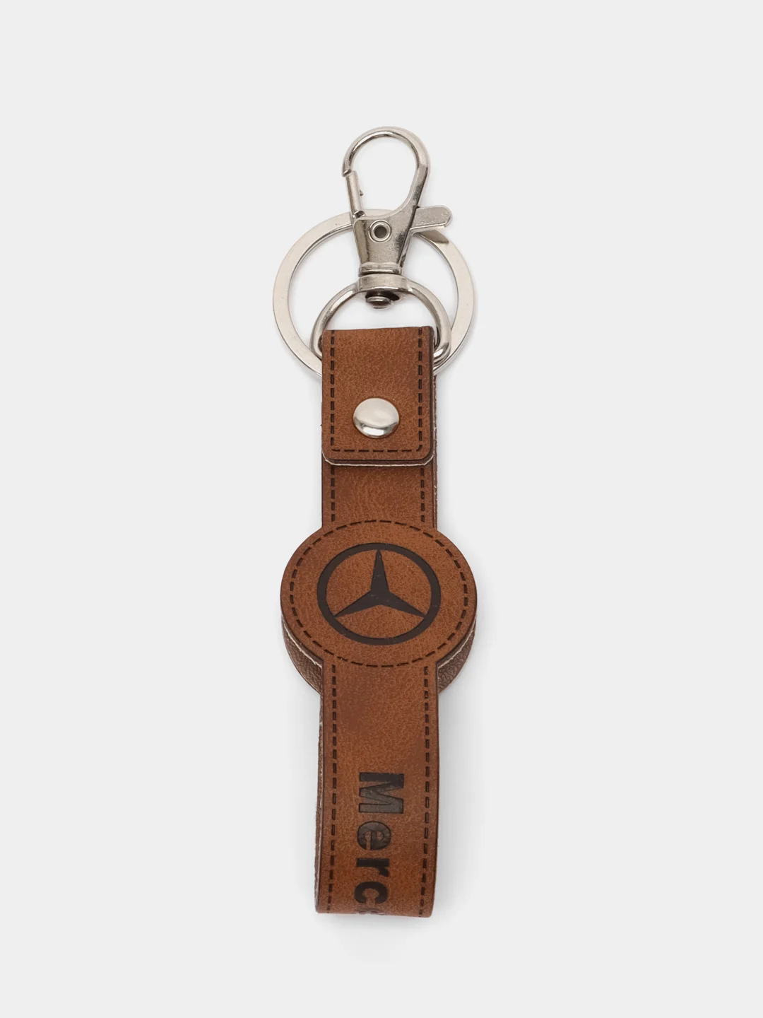 Коричневый брелок ремешок для ключей с маркой авто Мерседес (Mercedes)