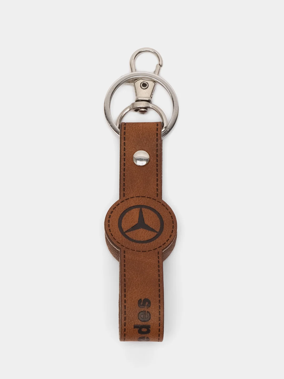 Коричневый брелок ремешок для ключей с маркой авто Мерседес (Mercedes)
