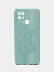 Накладка для Xiaomi Redmi 10C/Poco C40, стекло с рисунком "Bear", защита камеры
