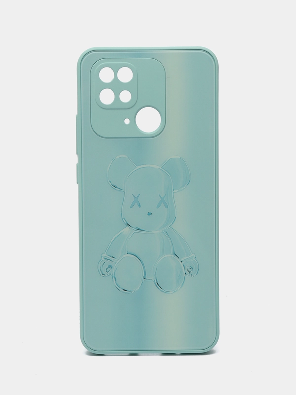 Накладка для Xiaomi Redmi 10C/Poco C40, стекло с рисунком "Bear", защита камеры