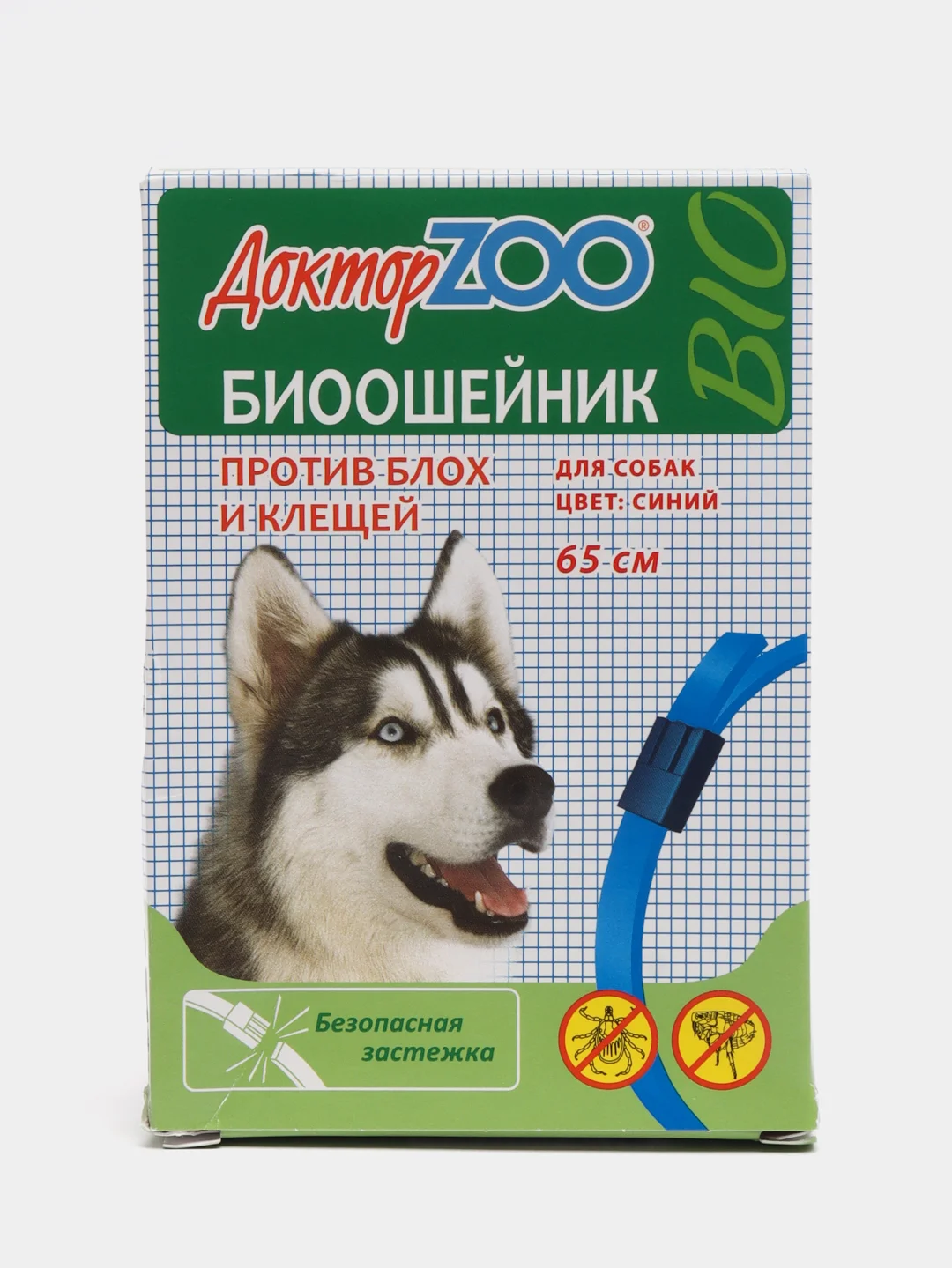 Синий ошейник Доктор ZOO для собак против блох и клещей, 65 см