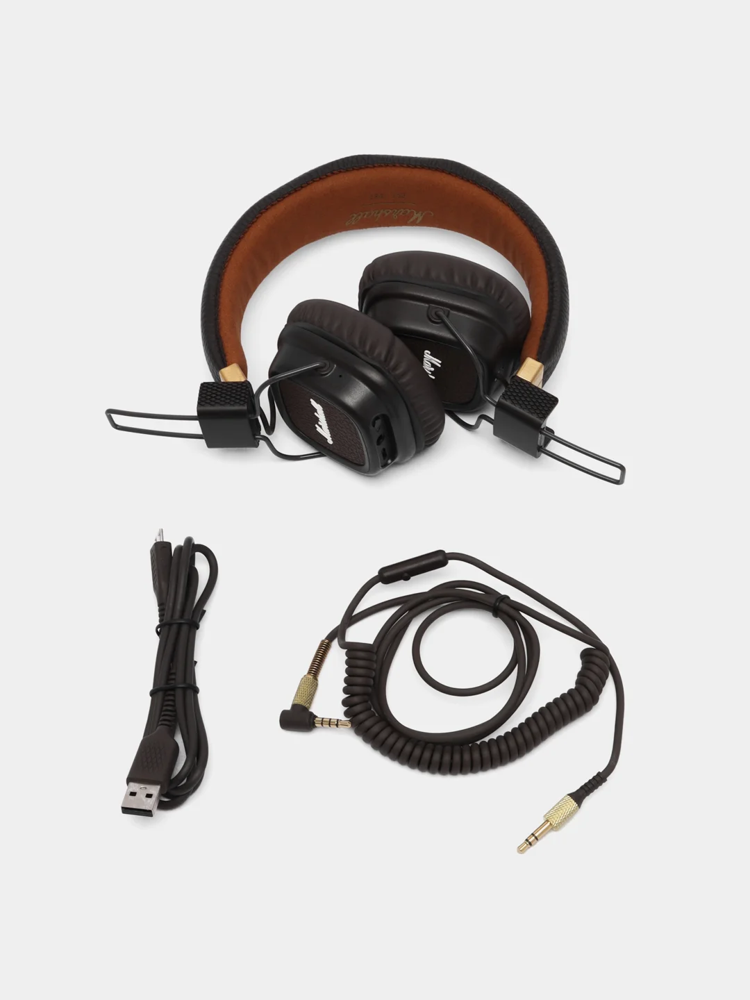 Коричневый беспроводные полноразмерные наушники Bluetooth и AUX, с микрофоном, джойстиком управления