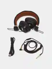 Коричневый беспроводные полноразмерные наушники Bluetooth и AUX, с микрофоном, джойстиком управления