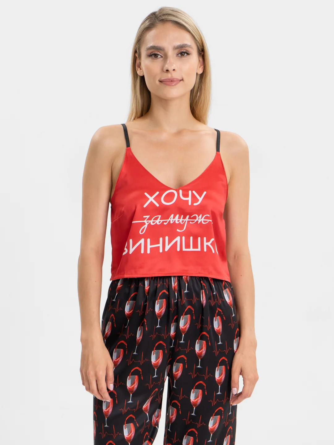 Красный пижама: майка, штаны, атласные