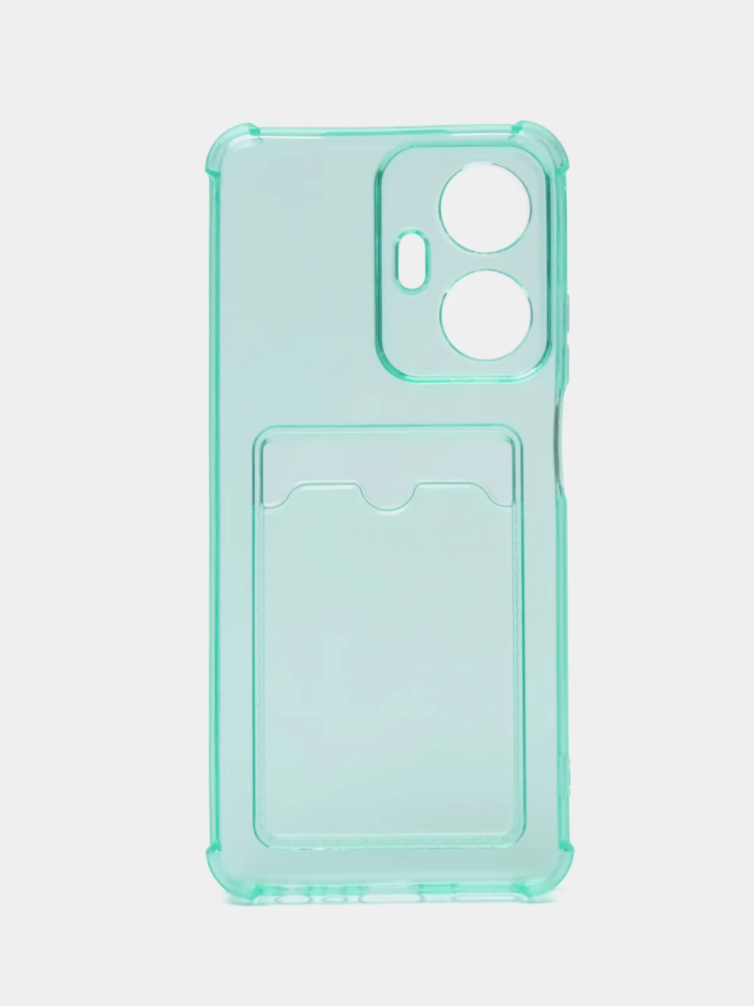 Бирюзовый силиконовый чехол для Realme C55, Реалми С55, с карманом для карт, прозрачный