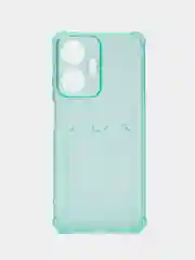 Бирюзовый силиконовый чехол для Realme C55, Реалми С55, с карманом для карт, прозрачный