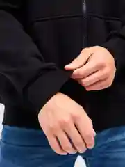 Черный худи мужское на молнии, свободное, с начесом