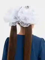 Белый школьный бант для волос, белый, с кружевом, на резинке