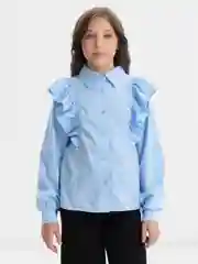Голубой школьная блузка для девочки, хлопок