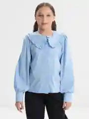 Голубой школьная блузка для девочки, хлопок