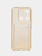 Бежевый силиконовый чехол для Infinix HOT 20i (Инфиникс Хот 20 ай) с карманом для карт, прозрачный