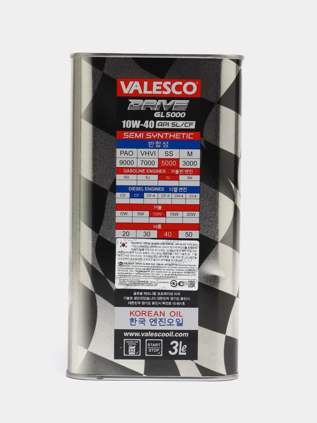 Масло VALESCO DRIVE GL 5000 10/40 API SL/CF п/синтетическое, 3 л