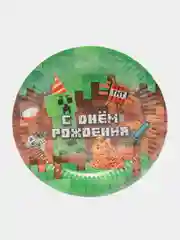Зеленый тарелки бумажные на вечеринку, День рождение, свадьбу, гендер пати. 6 штук. Майнкрафт